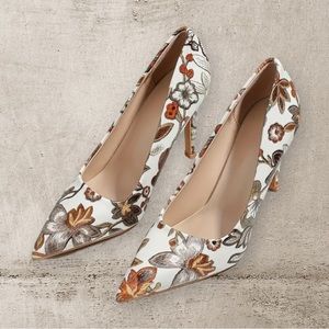 Women's Floral Print Pumps, Pointed Toe Slip On Thin High Heels, Size 36